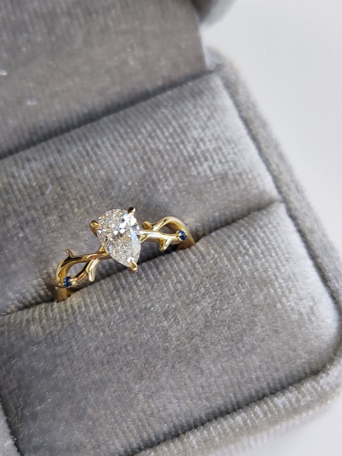A finished ring, boxed for collection