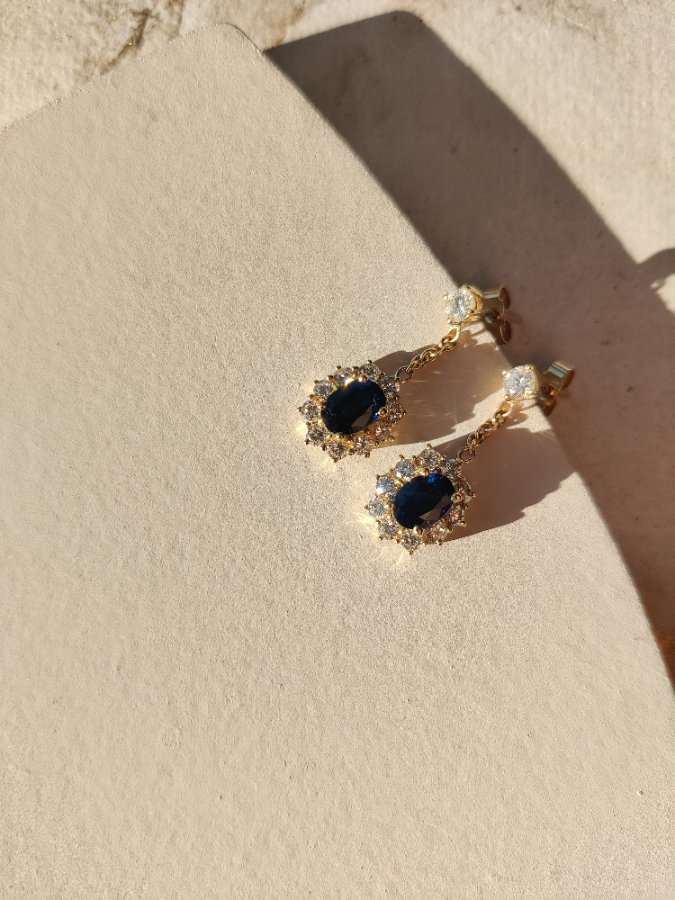 Blue Ceylon sapphire and diamond drop earrings