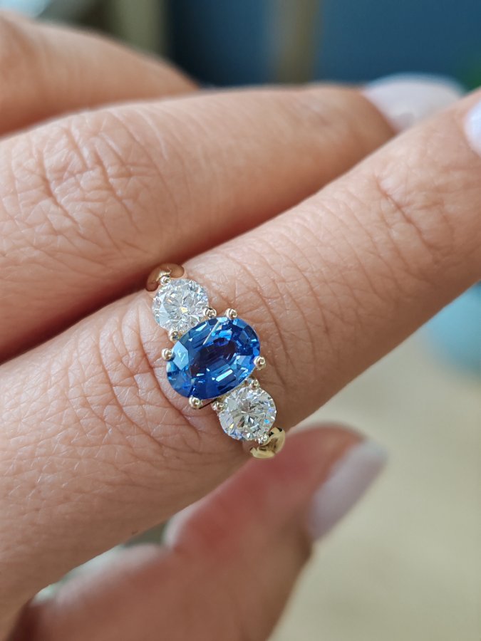 Diamonds and sapphire trilogy ring